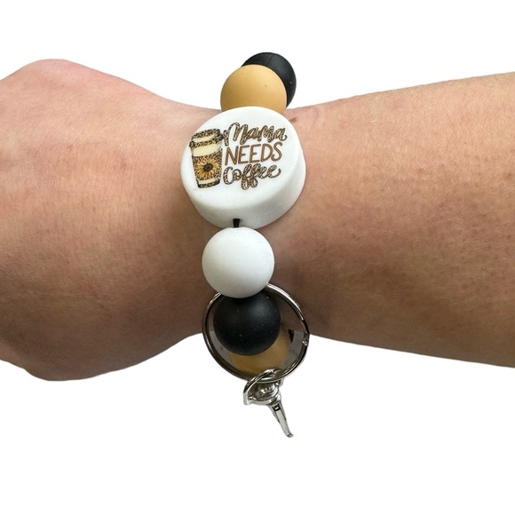 Extra Small silicone wristlet keychain, Mama needs coffee - Picture 2 of 4